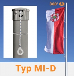 Fahnenmast -MI-D- aus Aluminium | Ø 90 mm | 360° drehbarer Kopfkappe, Hiss-Seil innenliegend
