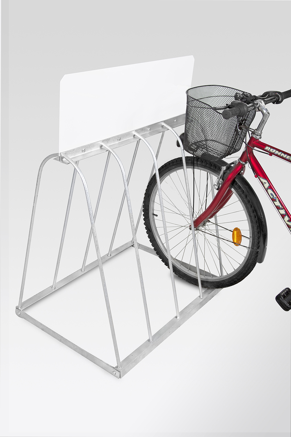 4er Fahrradständer mit Werbe-Schild & Rollen rot 
