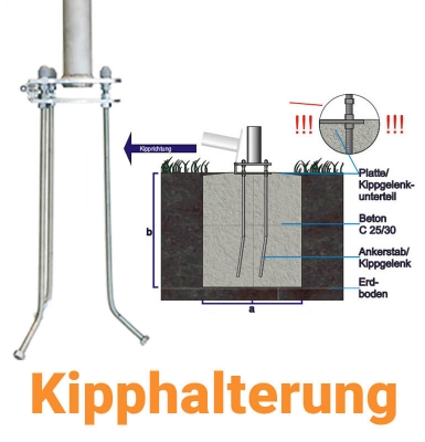 Kippgelenk für Masten 90 mm bis max. 8 m Länge