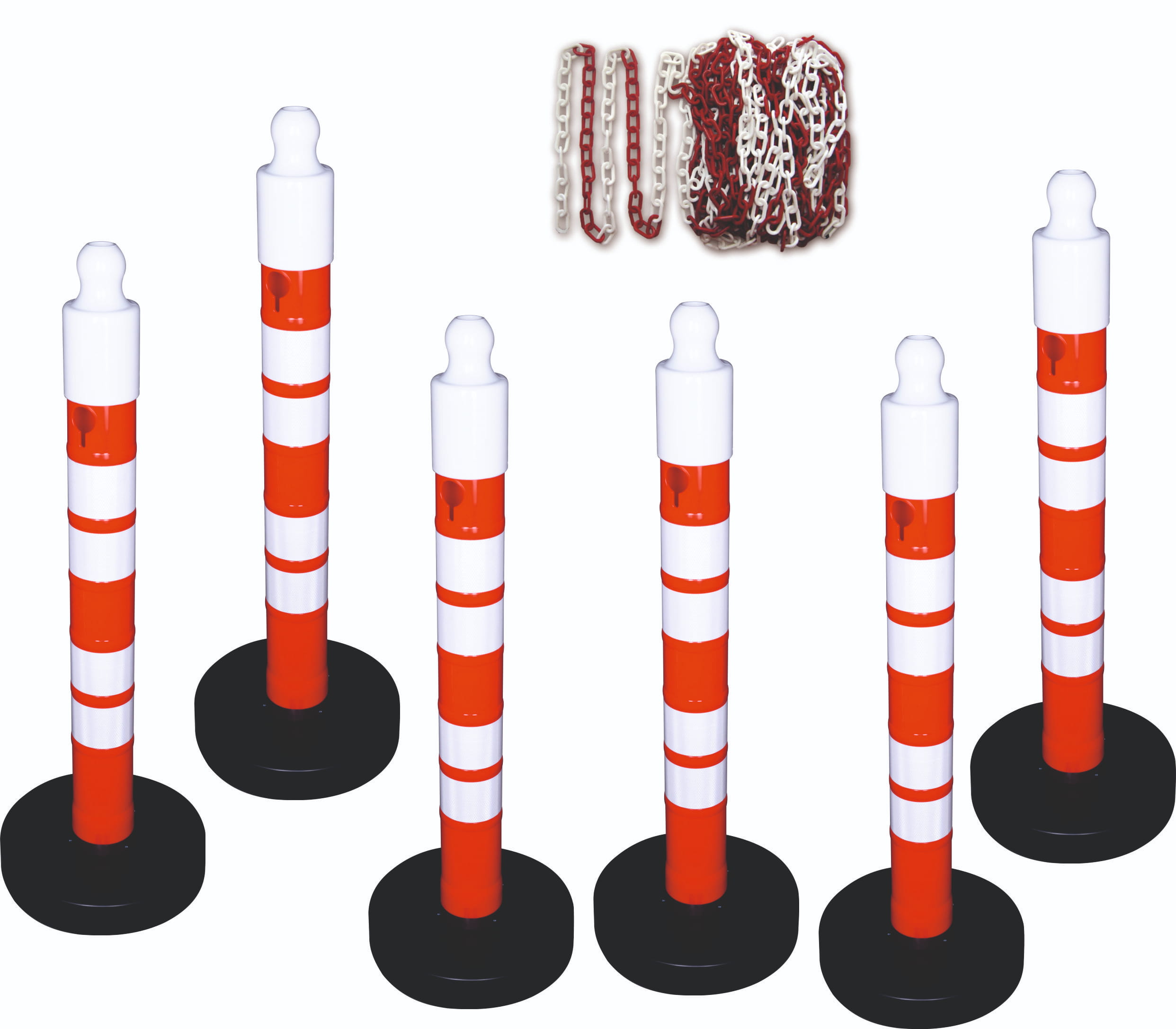 6er Kettenpfostenset Ø 110 mm, rot/weiss 