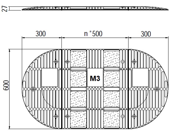 Lineares Bodenschwellen-Set M3 bis 50 km/h, 2,6 bis 7,1 m, 3 cm hoch
