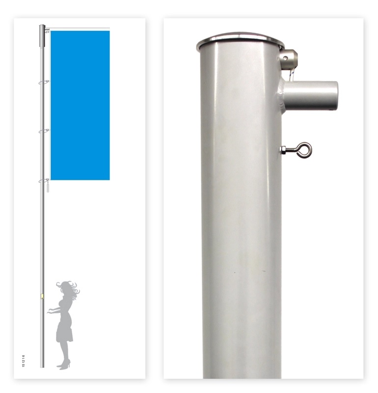 Fahnenmast -MH- aus Aluminium | Ø 75 mm | mit hissbarem Drehkopfausleger