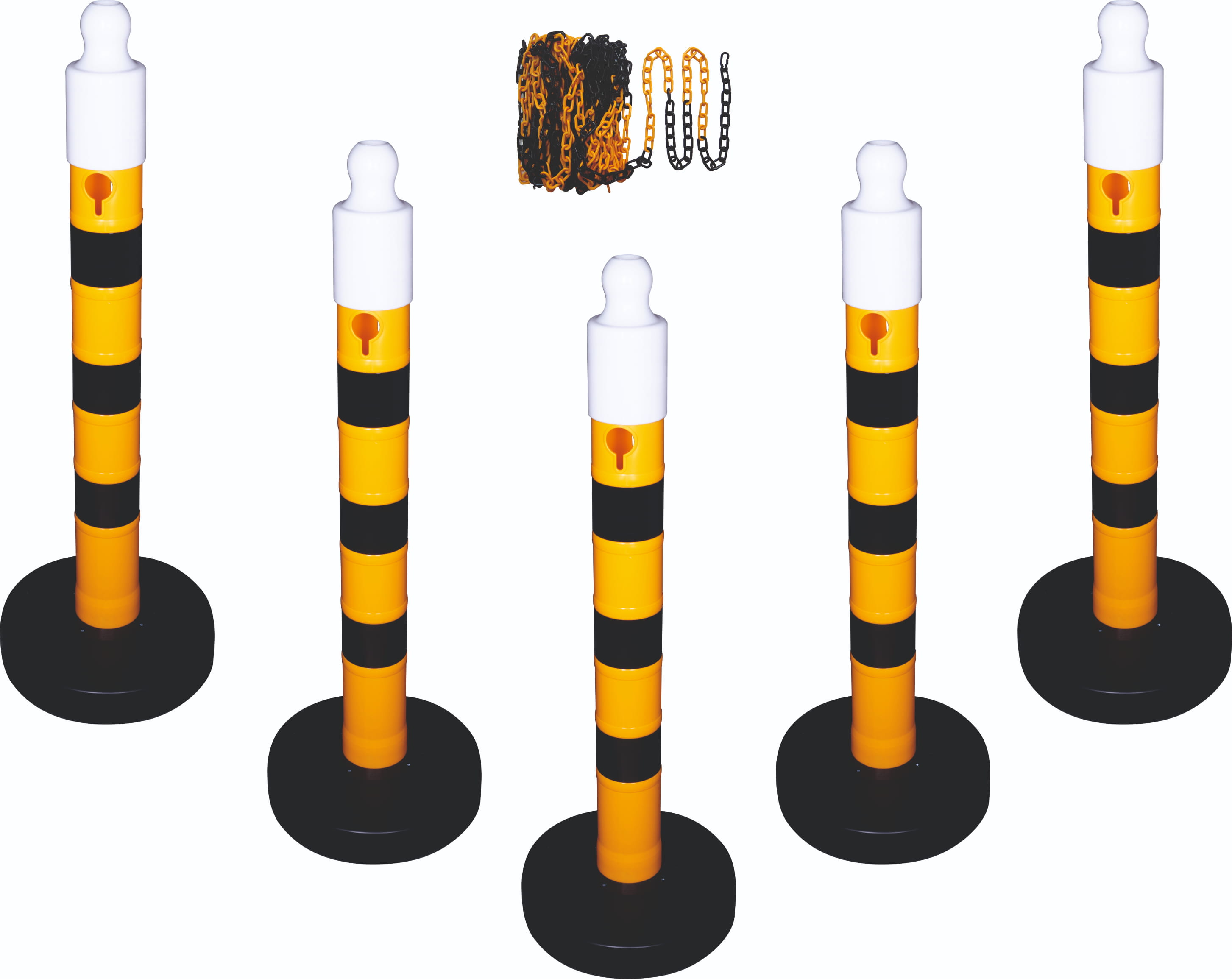 5er Kettenpfostenset Ø 110 mm, gelb/schwarz