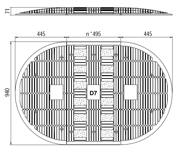 Lineares Bodenschwellen-Set D7 bis 20 km/h, 2,87 bis 7,32 m, 7 cm hoch