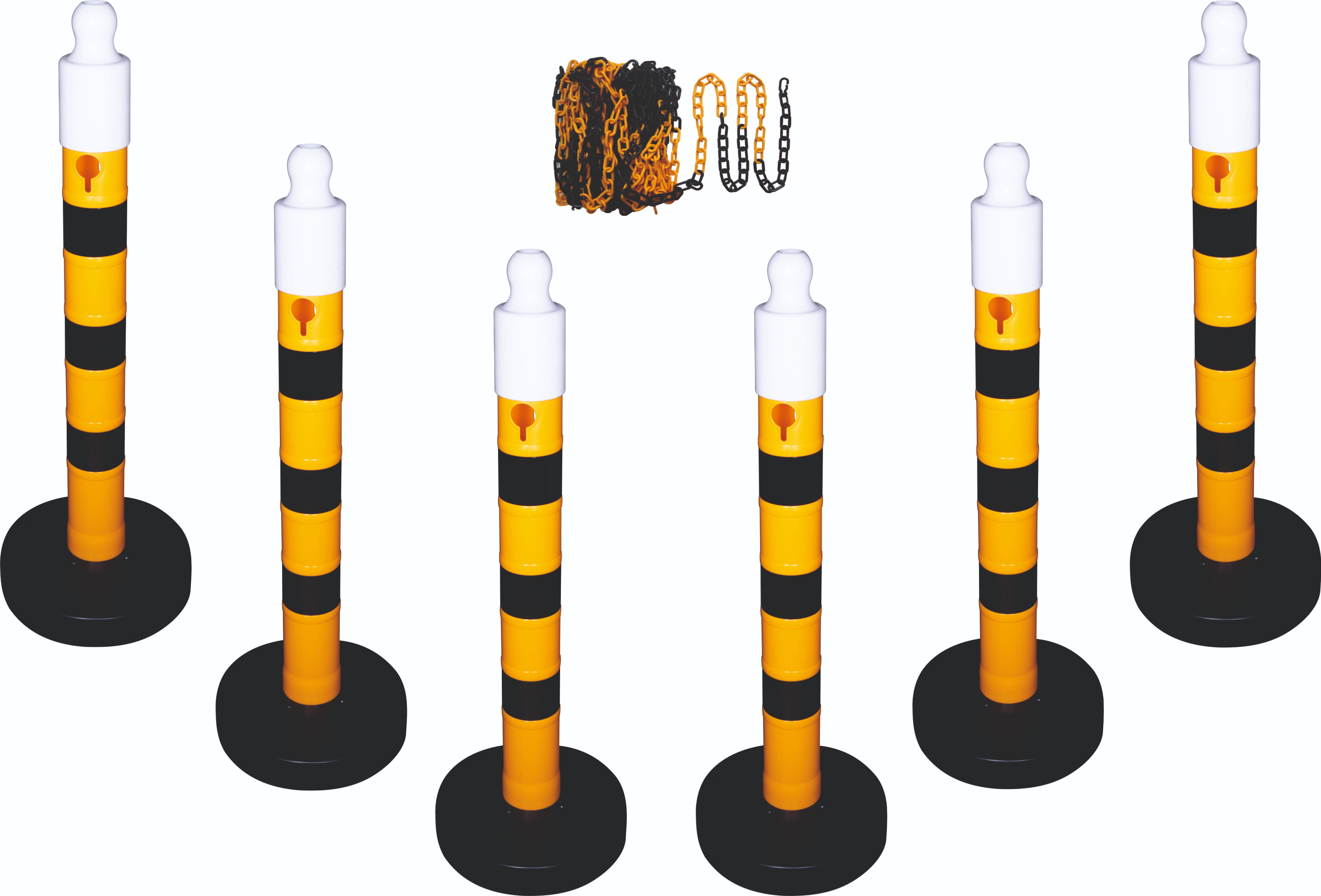 6er Kettenpfostenset Ø 110 mm, gelb/schwarz